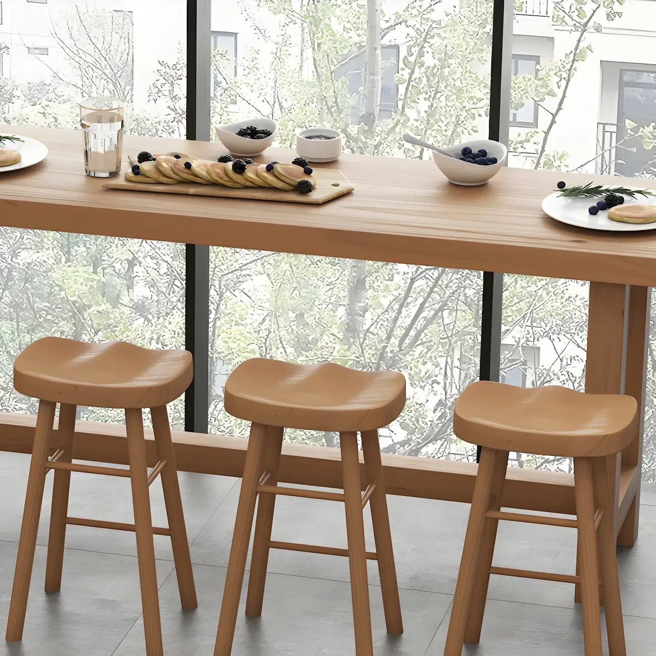 Modern Natural Solid Wood Bar Table with Footrest