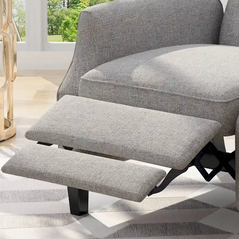 Grey Fabric Mid-Century Upholstered Wingback Push-Back Recliner with Footrest and Button-tufted Backrest