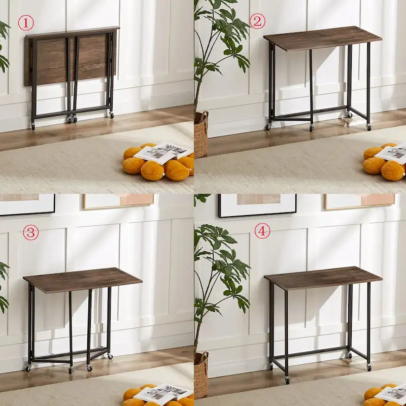 Rolling Folding Computer Desk 31.5, No Assembly Required, Space-Saving Foldable Laptop Table for Home Office