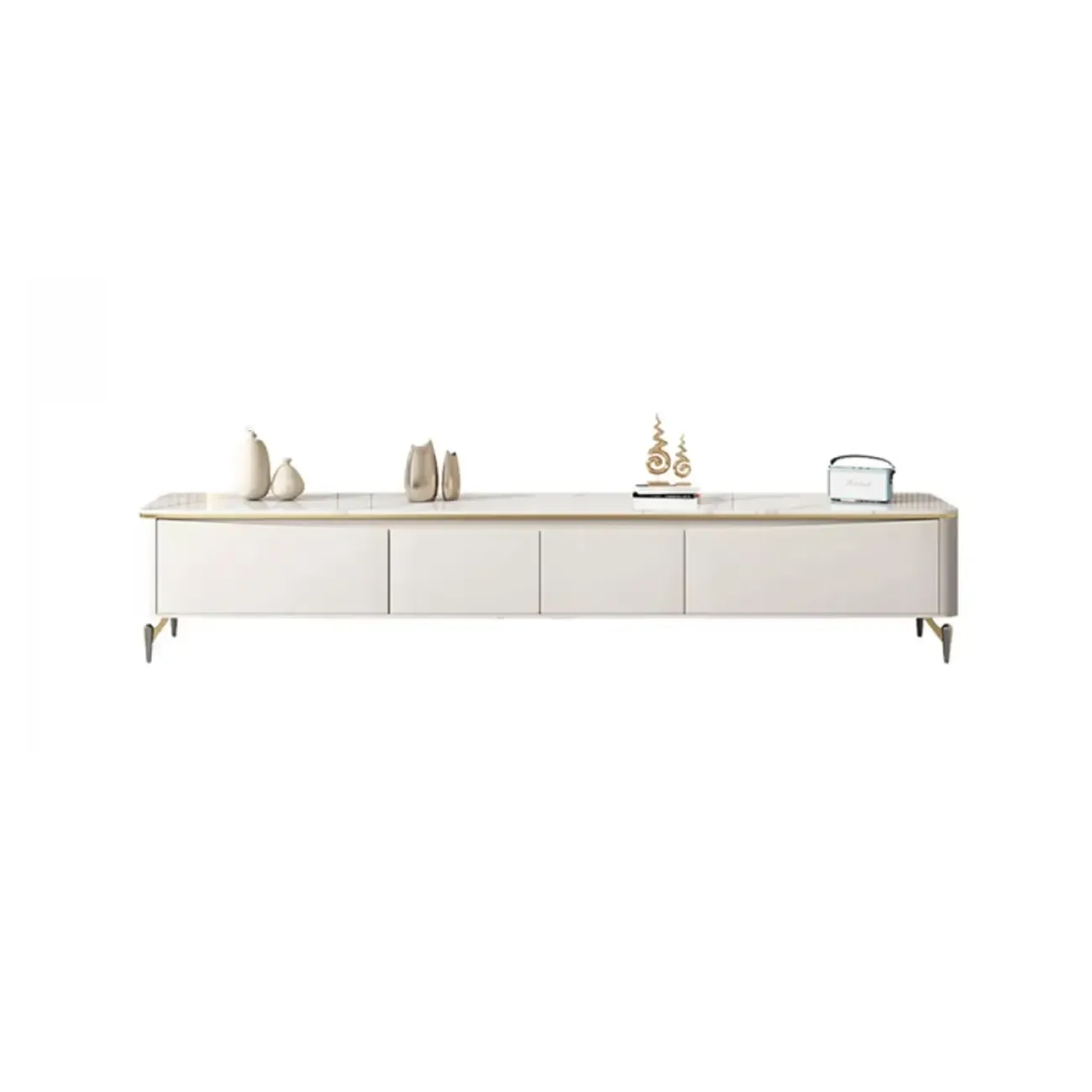 71 Modern White Stone Top TV Stand with Cable Management