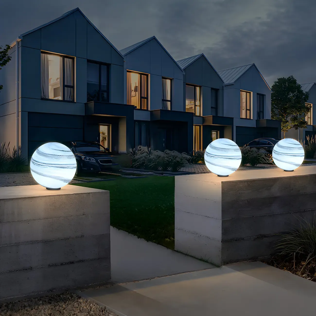 Yellow and Blue Glass Planet-Theme Globe Shade Post Cap Light