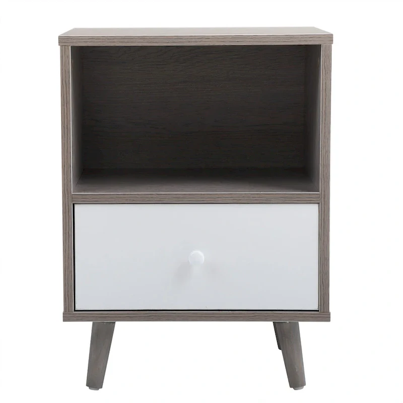 Wooden Nightstand with Drawer and Open Storage compartment ,Set of 2,Gray