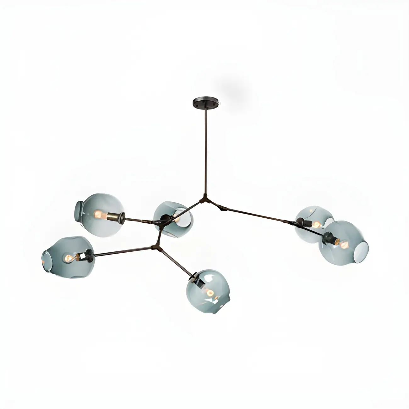 Industrial Sputnik Chandelier with Clear Blue Glass Globes