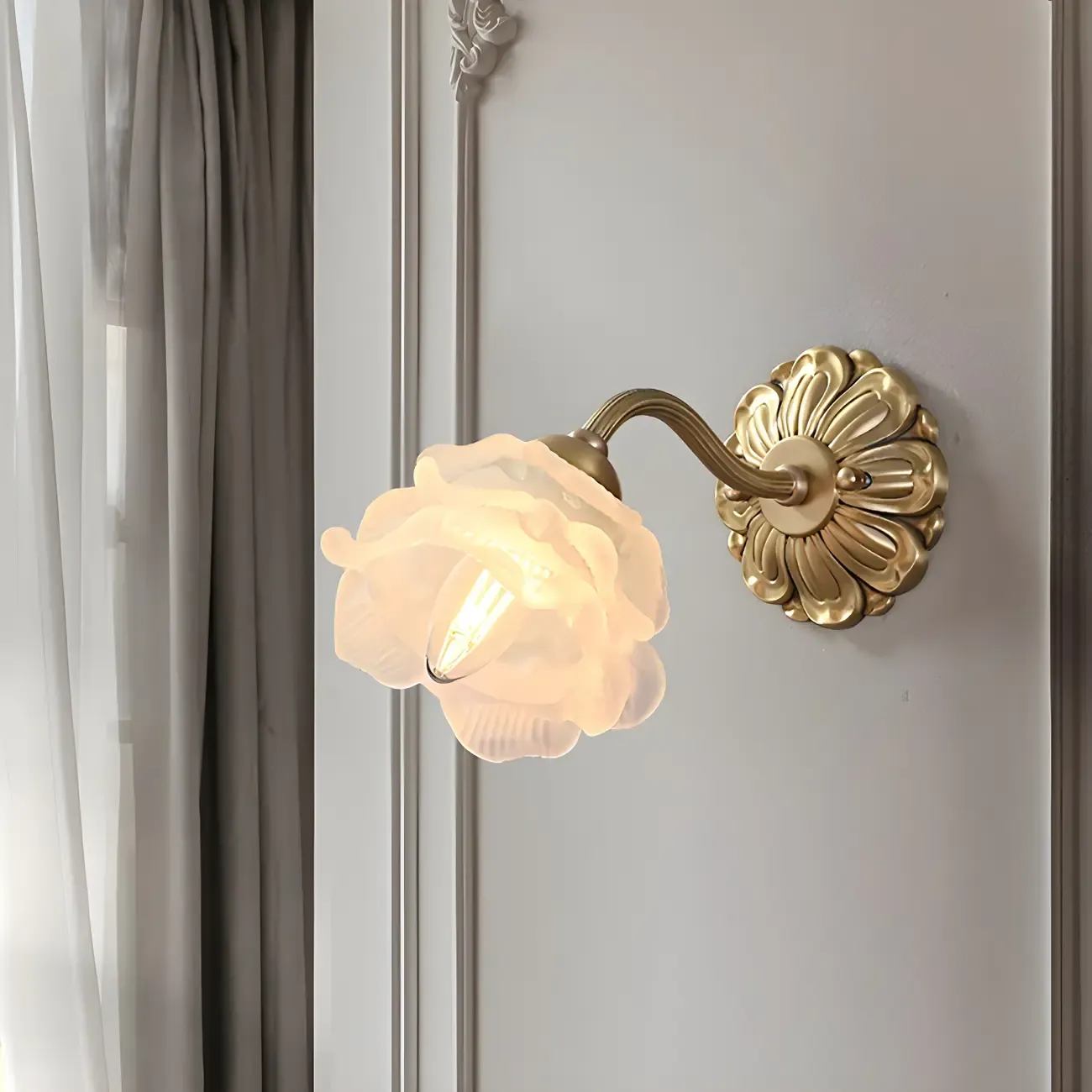 Vintage White Flower Glass Wall Sconce for Bedroom Decor