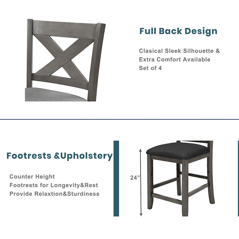 5-Piece Rustic Dining Set with Wooden Bar Table & 4 Chairs