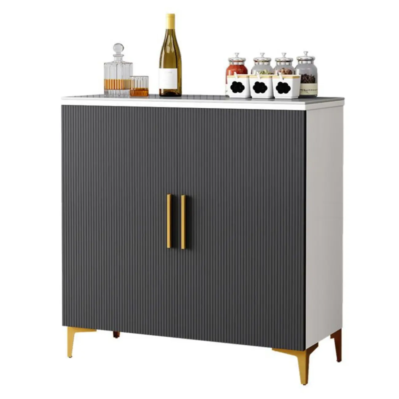 Glam Grey Wooden Sideboard with Cabinets