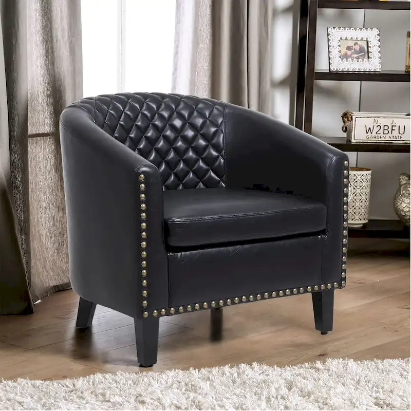 Accent Barrel Chair Living Room With Nailheads And Solid Wood Legs