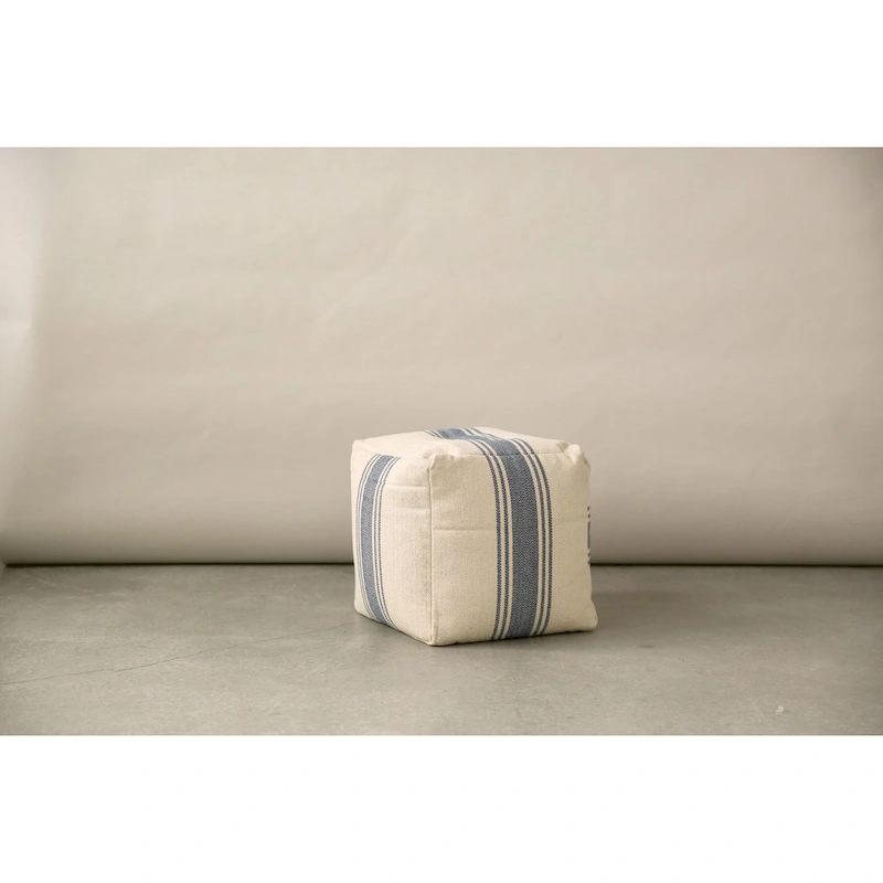 Striped Square Canvas Pouf