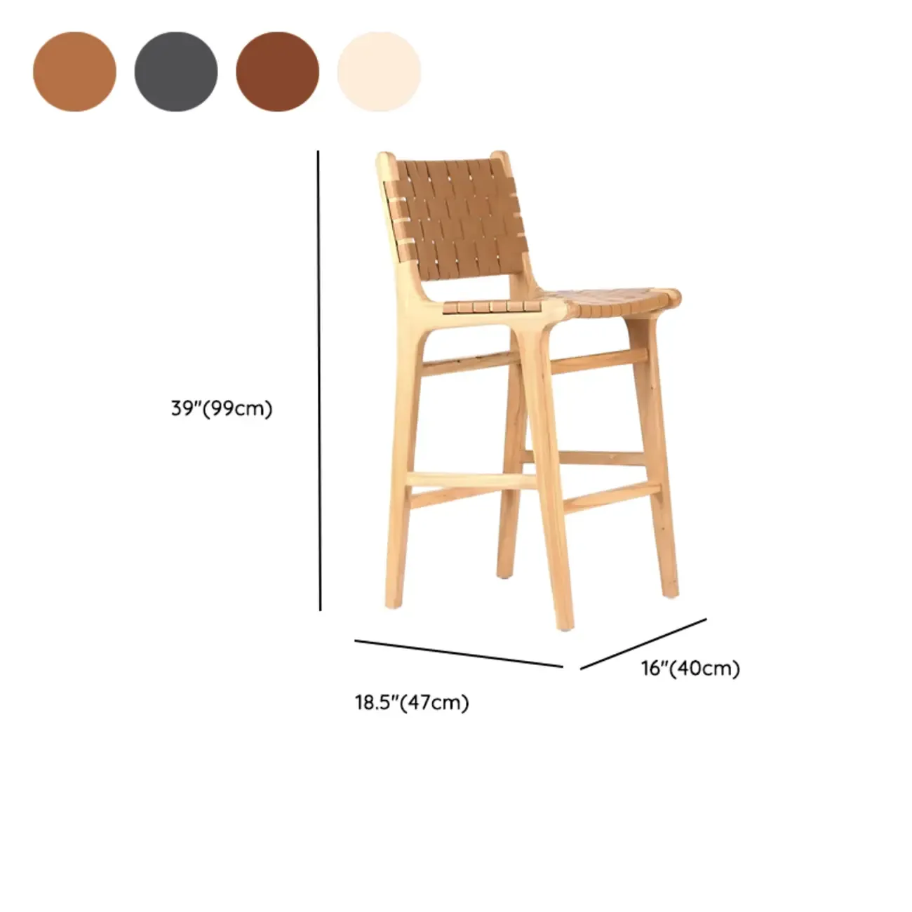 Modern Square Rattan Seat Counter Height Stools with Back