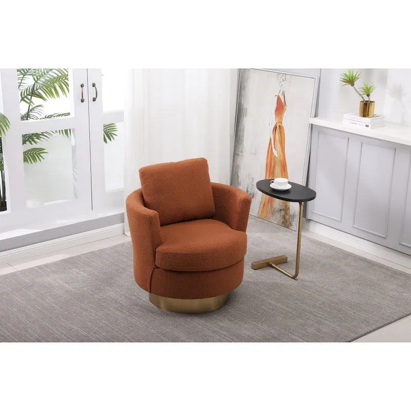 Brown Modern 29.6 Upholstered Swivel Barrel Chair with Gold Stainless Steel Base