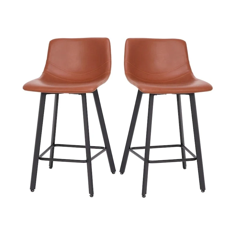 Set of 2 Armless Upholstered Metal Counter Stools