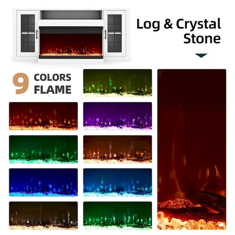 Entertainment Center with Adjustable Glass Shelves and Built-in Electric Fireplace - 70