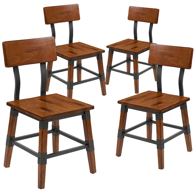 4 Pack Commercial Grade Rustic Antique Industrial Style Wood Dining Chair