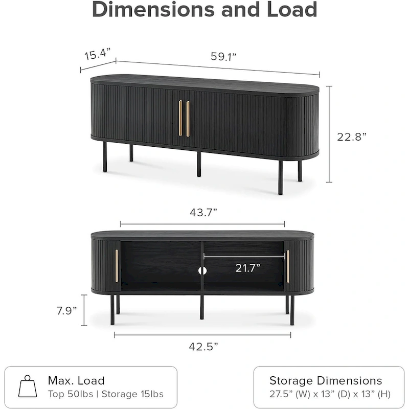 mopio Quin 59 Tambour TV Stand, Fluted Entertainment Center