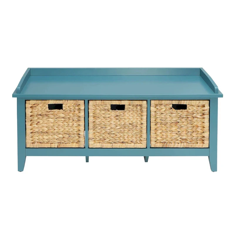 HomeRoots 43 Teal Blue Solid Wood Storage Bench with Drawers - 43