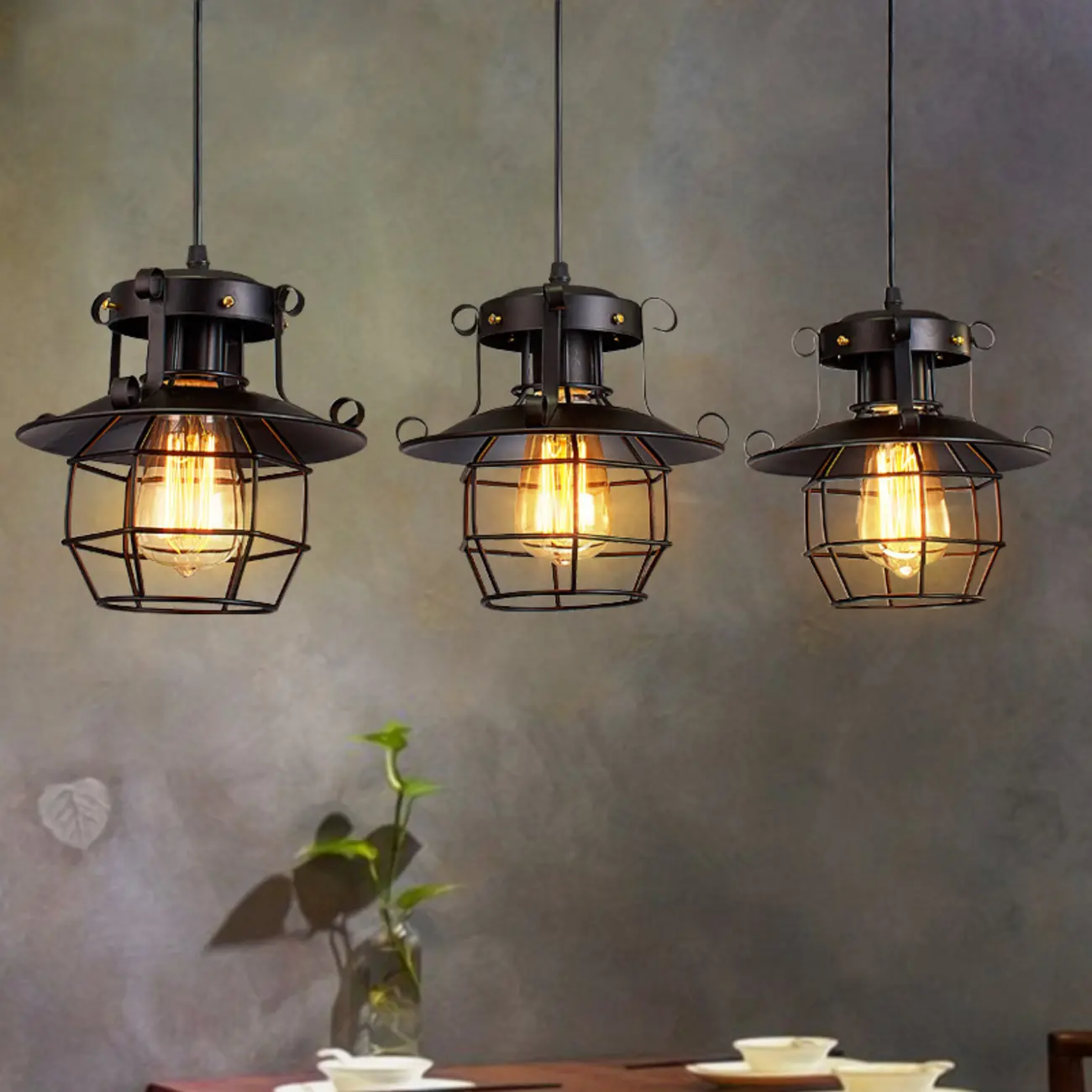 Gothic Black Iron Cage Hanging Pendant Light