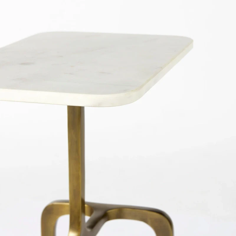 Preston White Marble Top w/Gold Metal Base Rectangular Accent Table - 17.3L x 11.3W x 22.8H