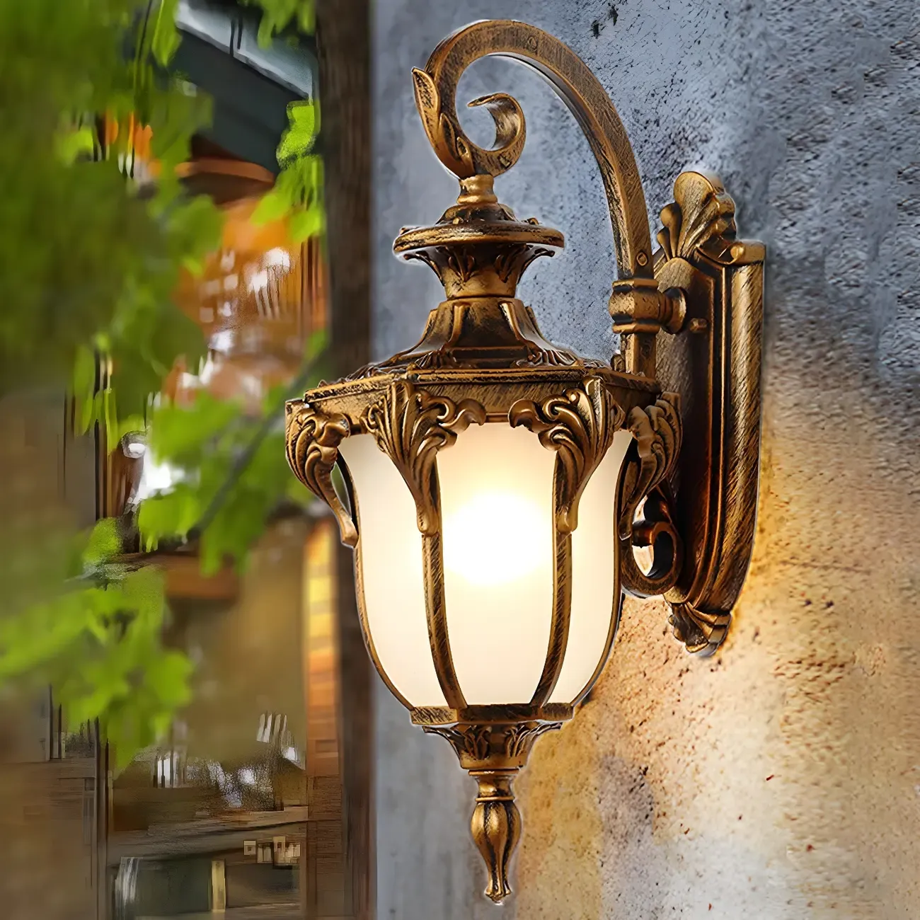 Rustic Bronze Frosted Glass Outdoor Wall Sconce Light Fixture