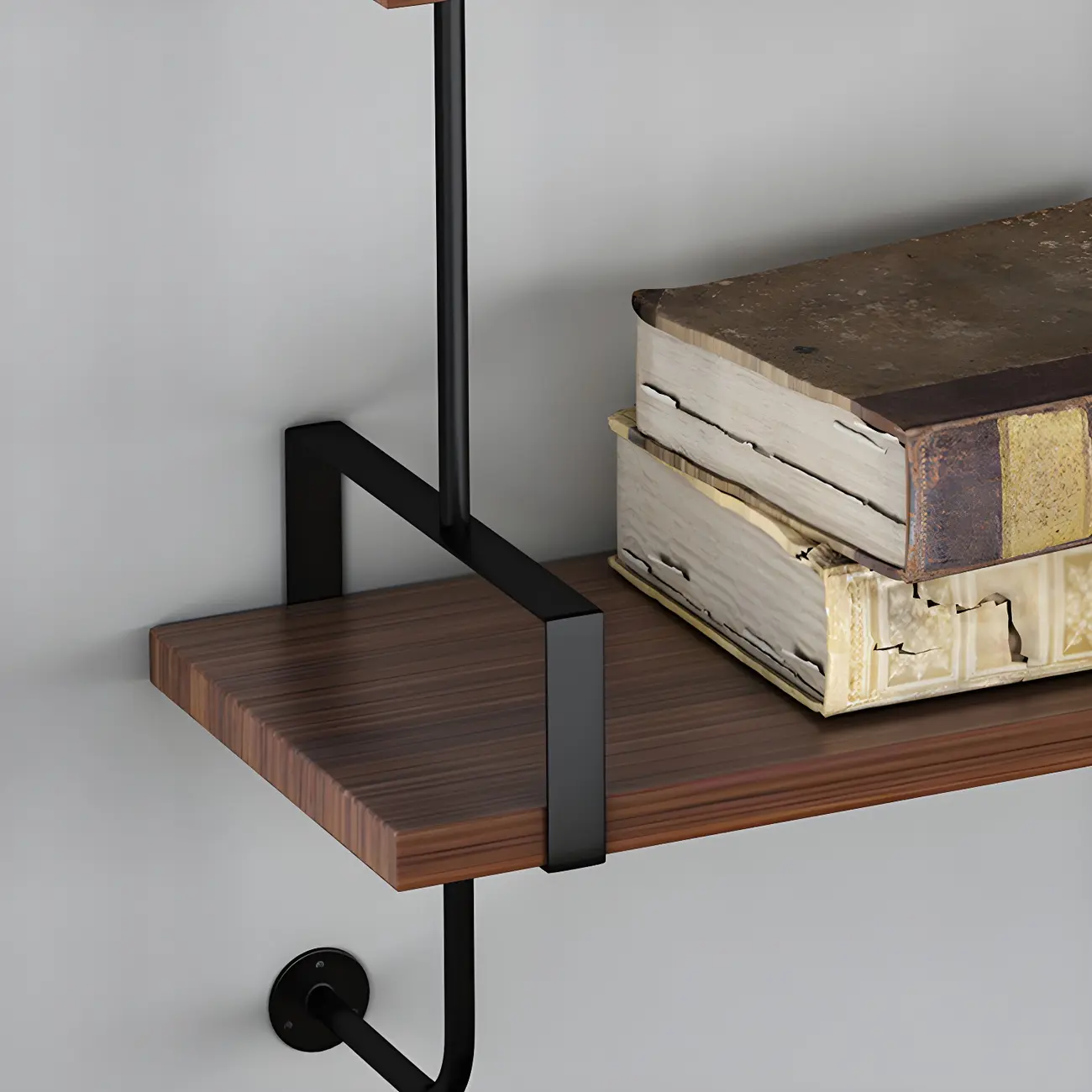 Industrial Wide 3-Tier Wooden Floating Bookcase