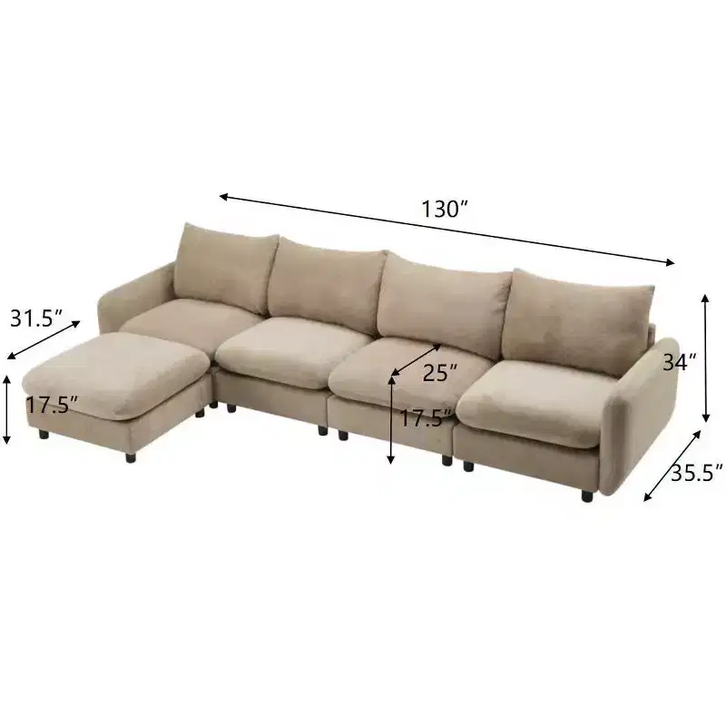 Dark Grey 5-Piece Reversible Sectional Sofa Set, Seats 5