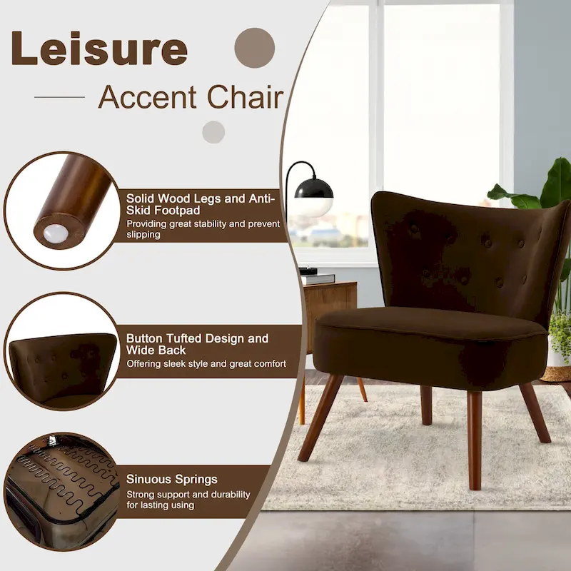 Tufted Velvet Accent Chair Upholstered Living Room Side Chair - 27.6 W x 28 D x 31.3 H