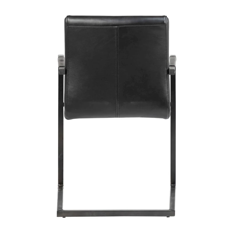 Genuine Full Grain Leather and Steel Modern Dining Arm Chair