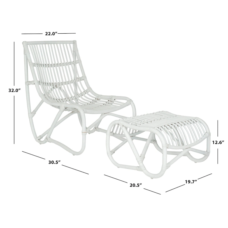 SAFAVIEH Jacquelynn White Wicker Chair And Ottoman Set - 22 x 30.5 x 32 - 22Wx30Dx31H