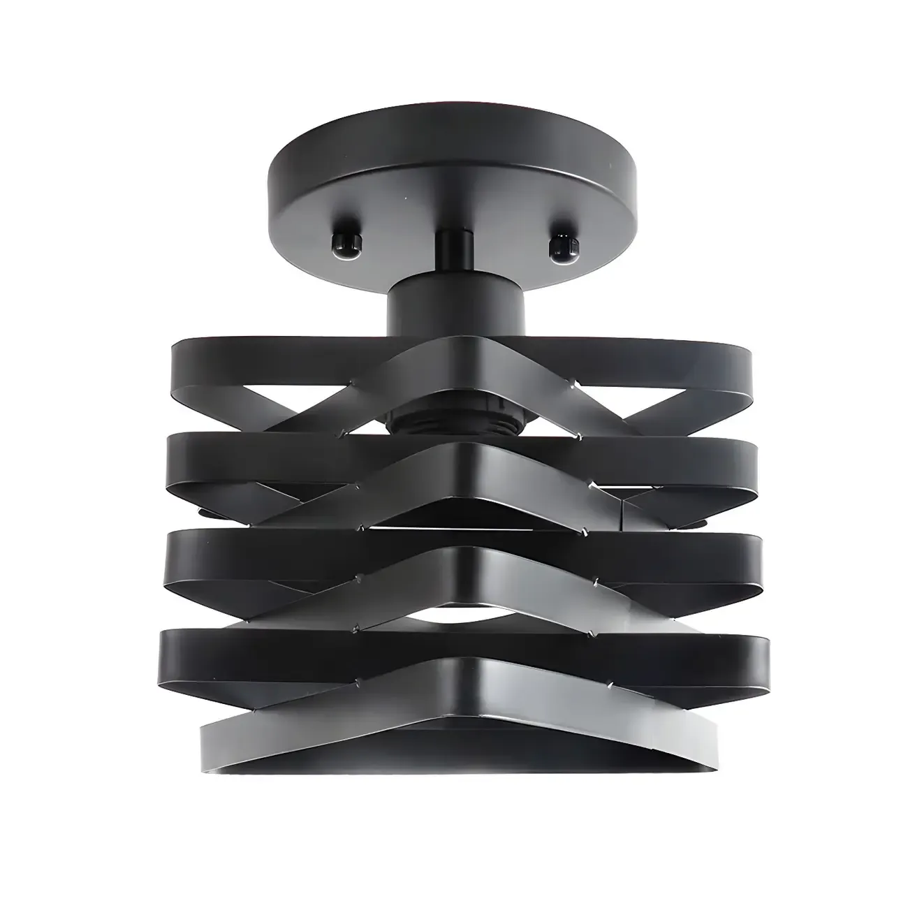 Industrial Geometric Black Iron Hallway Semi Flush Ceiling Light