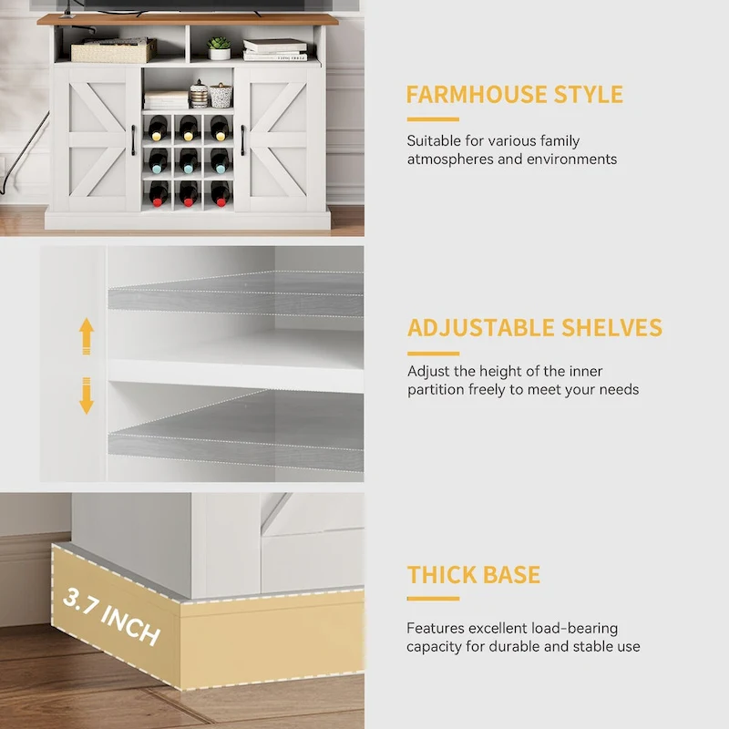 Moasis 47Farmhouse Coffee Bar Cabinet with Floating Shelf - 15.75D x 47.24W x 33.86H