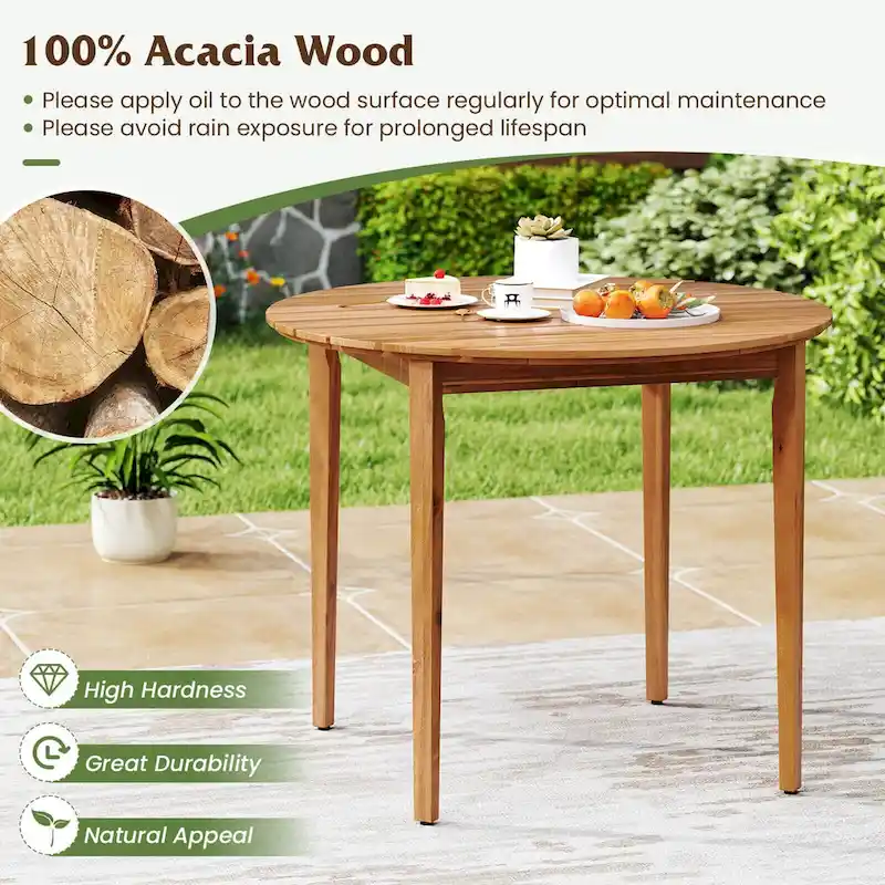 Round Outdoor Dining Table for 4 People 36 inch Acacia Wood - See Details