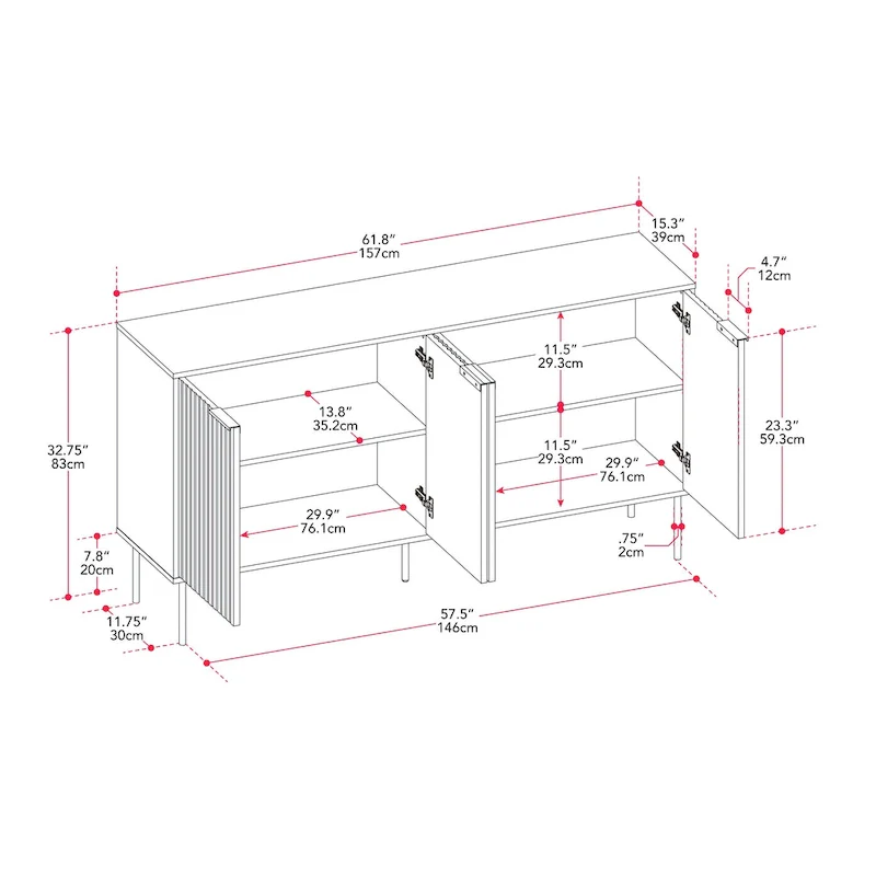 Lysander Fluted Sideboard Buffet Cabinet