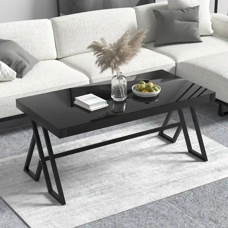 46 Tempered Glass Tabletop Metal Wrough Coffee Table Living Room