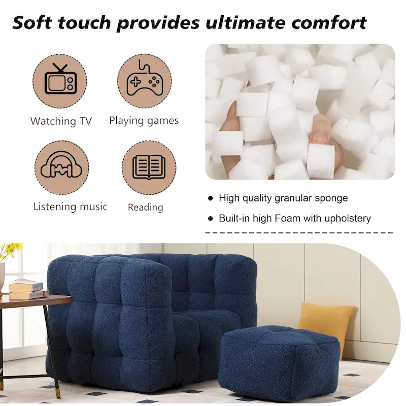 HOMEFUN Boucle Upholstered Tufted Modern Single Side Sofa Chair with Ottoman