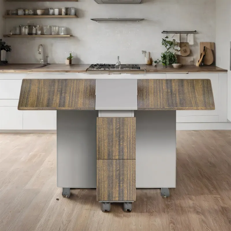 5 Pieces Rolling Wood Extendable Dining Table Set with 4 Chairs