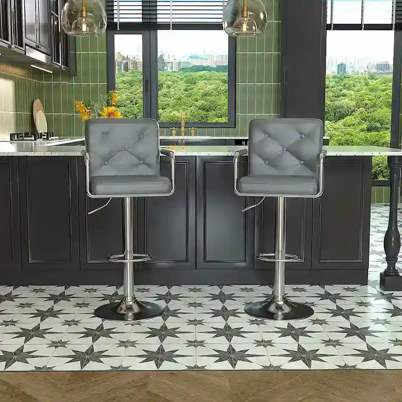 Javlergo Set of 2 Bar Stools Adjustable Swivel PU Leather Barstools with Arm and Back