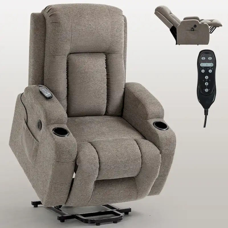 Power Lift Recliner with Massage, Lumbar Heating, USB Charging & Cup Holders, Modern Ergonomic Design