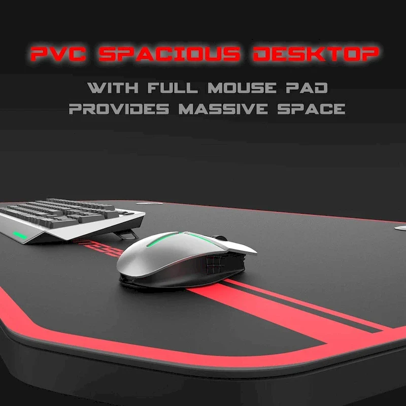 BOSSIN Ergonomic Gaming Desk T-Shaped Office PC Computer Desk with Full Desk Mouse Pad, Handle Rack, Cup Holder Headphone Hook