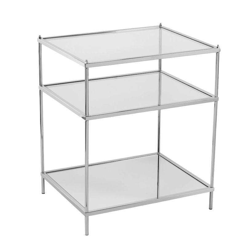 HomeRoots 27 Silver Mirrored Glass And Iron End Table With Shelf - 22x18x26.75