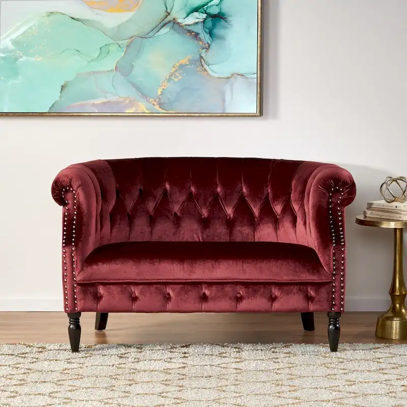 Milani Velvet Tufted Scroll Arm Loveseat by Christopher Knight Home