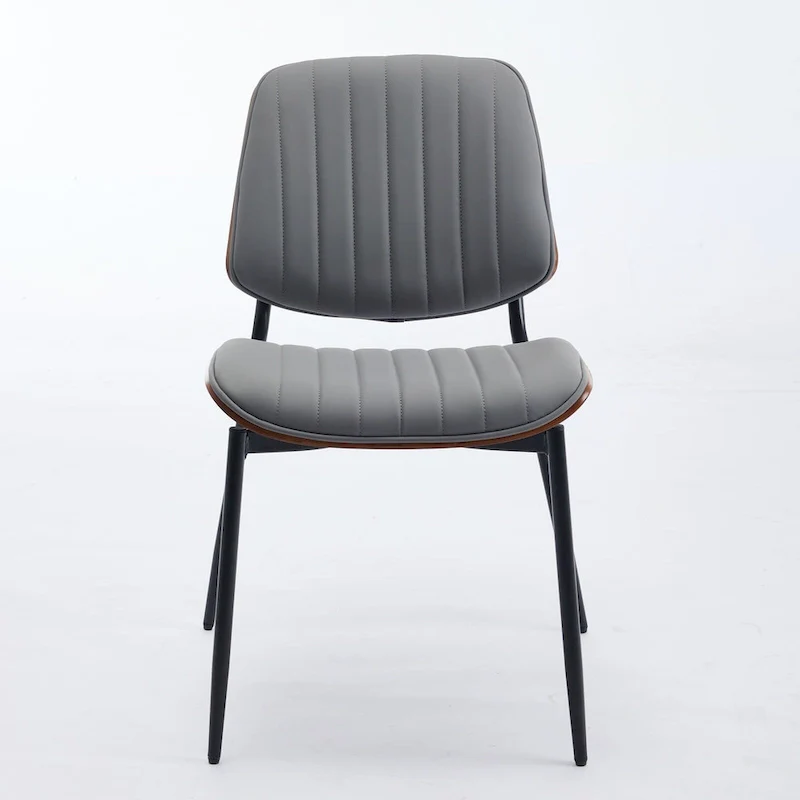 2PCS Faux Leather Chair with Metal Legs