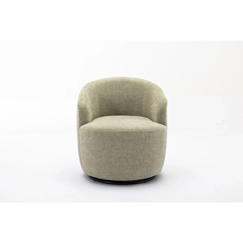 Chenille Fabric Swivel Accent Armchair Barrel Chair With Black Powder Coating Metal Ring