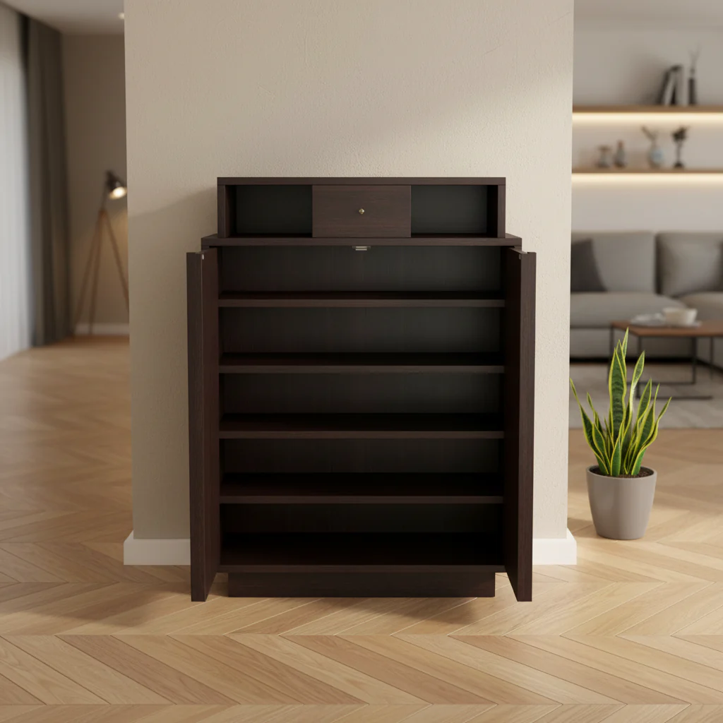 Espresso 5-Shelf Shoe Cabinet with Drawer