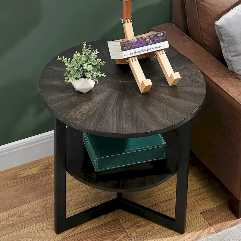 Round Large End Table with Storage Shelf - 25'2