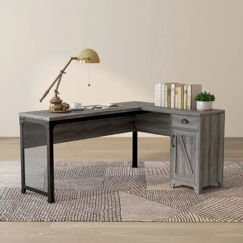 DH BASIC Farmhouse 61-inch L-shape Desk by Denhour