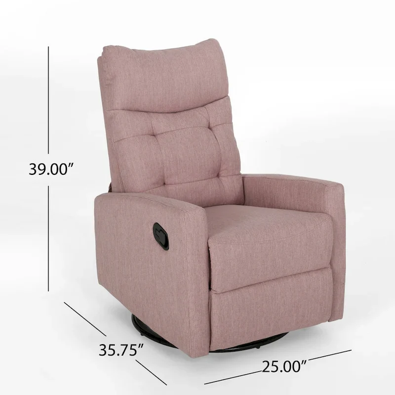Tufted Fabric Glider Swivel Recliner – Blush Pink / Black Base, Single