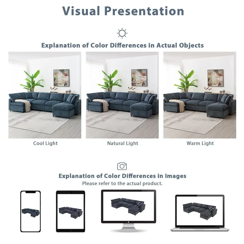 U Shaped Convertible Sectional Sofa with Ottoman