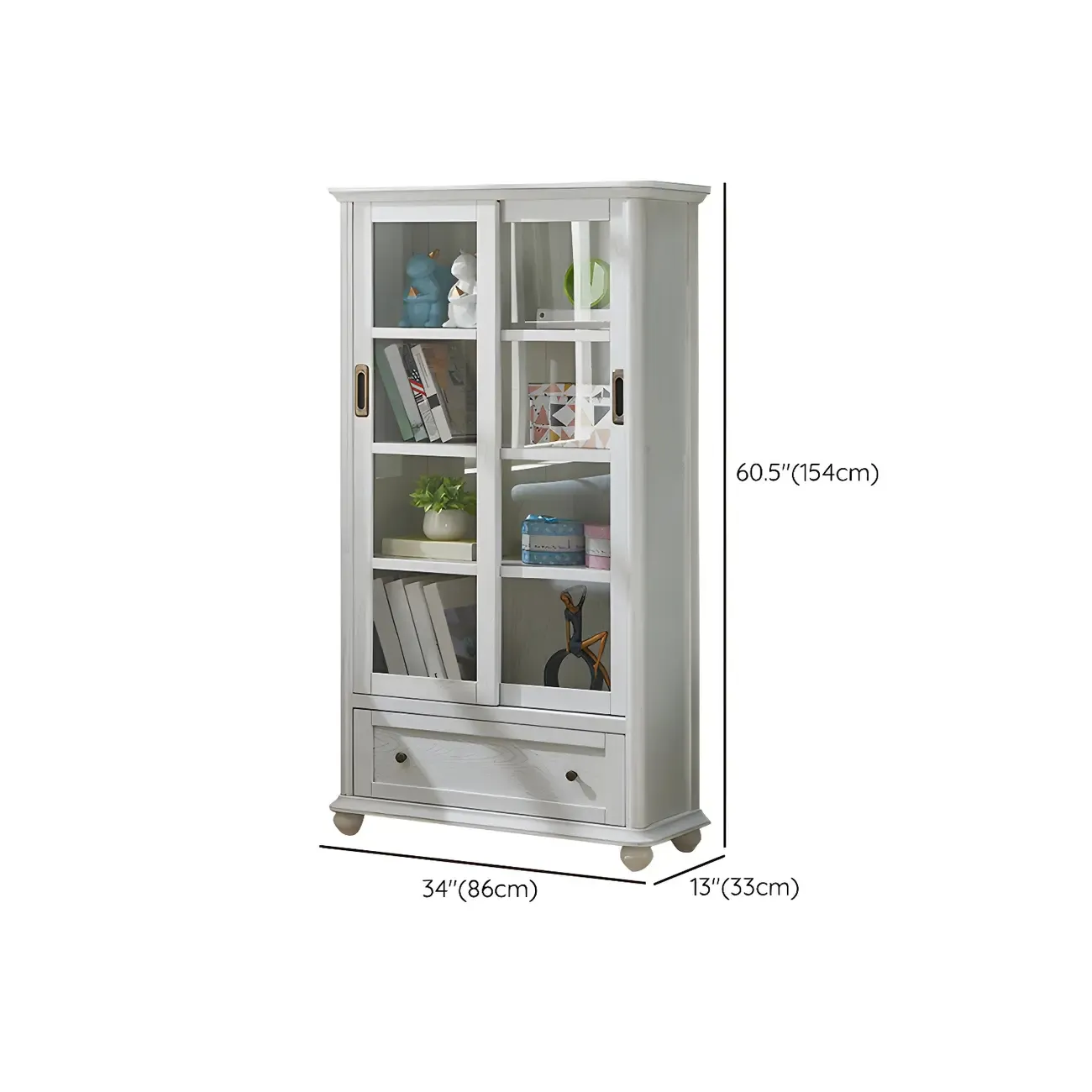 2-Drawer White Wooden Adjustable Shelves bookcases
