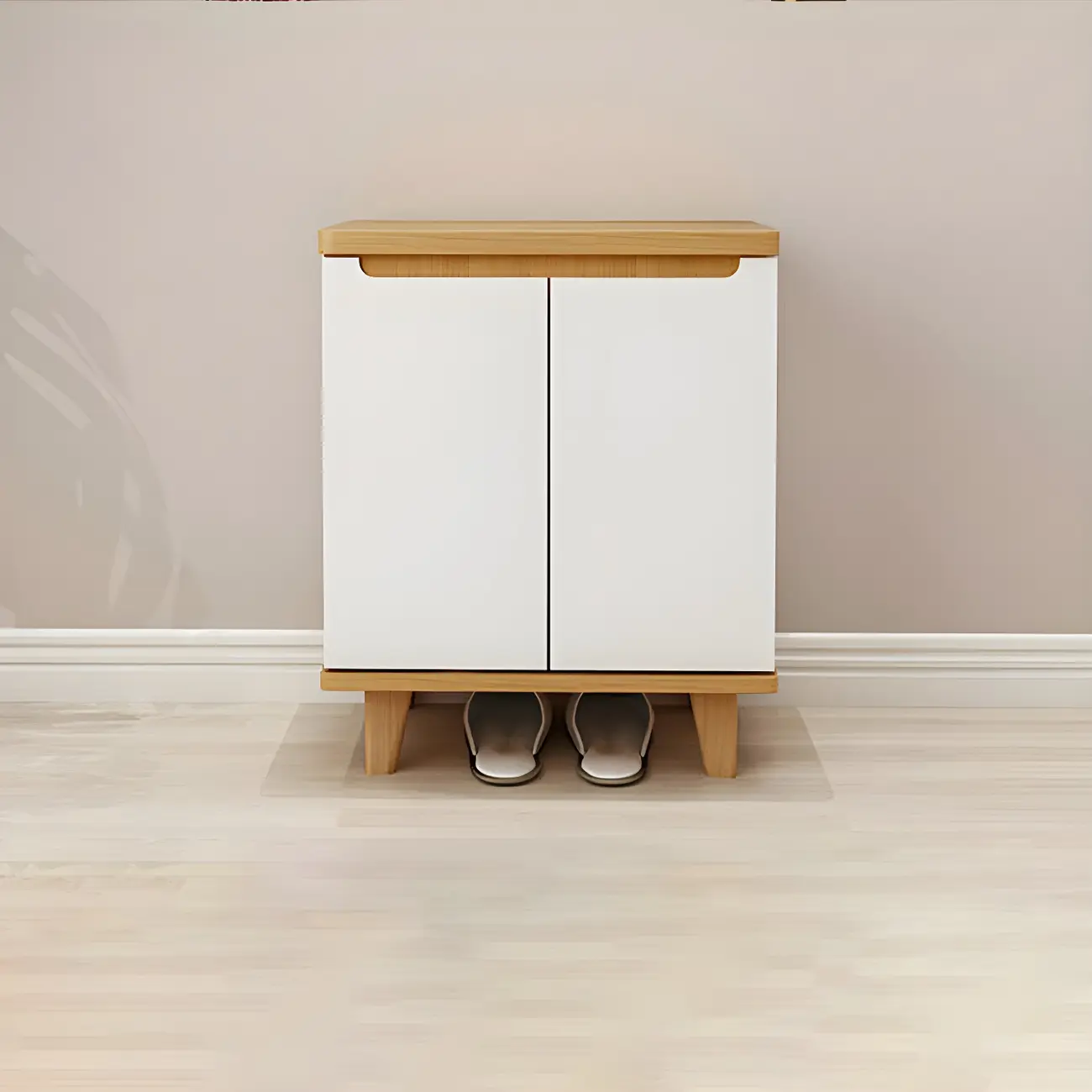 Entryway White Solid Wood Shoe Storage Cabinet