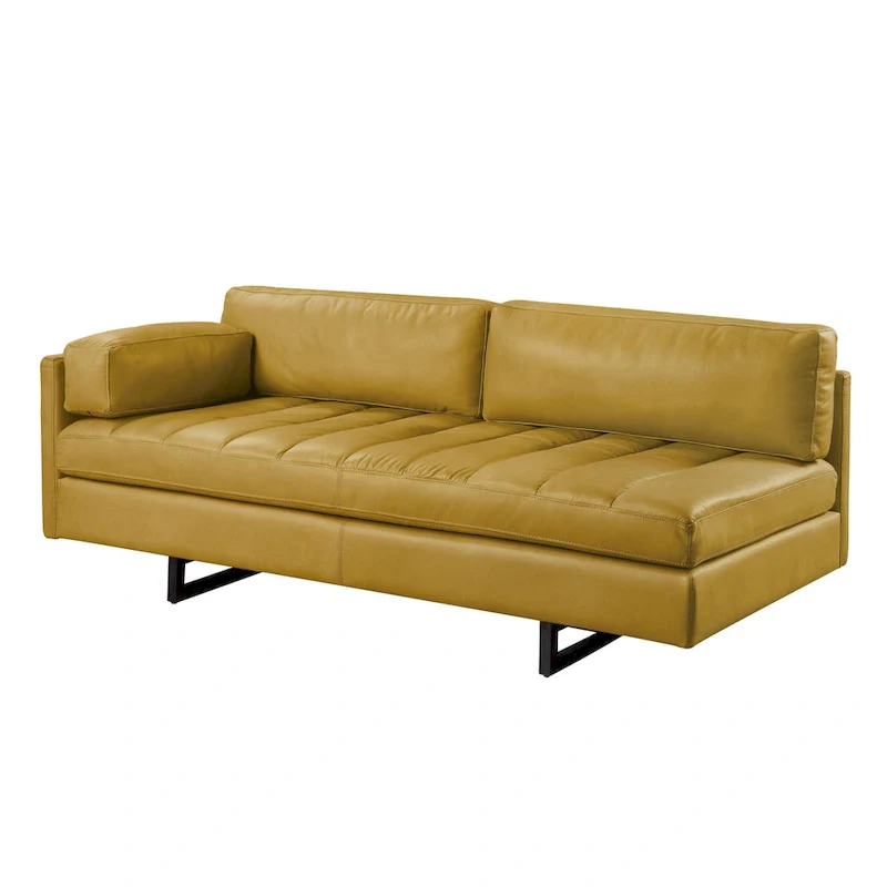 HomeRoots 74 Mustard Top Grain Leather Sofa With Black Legs - 74