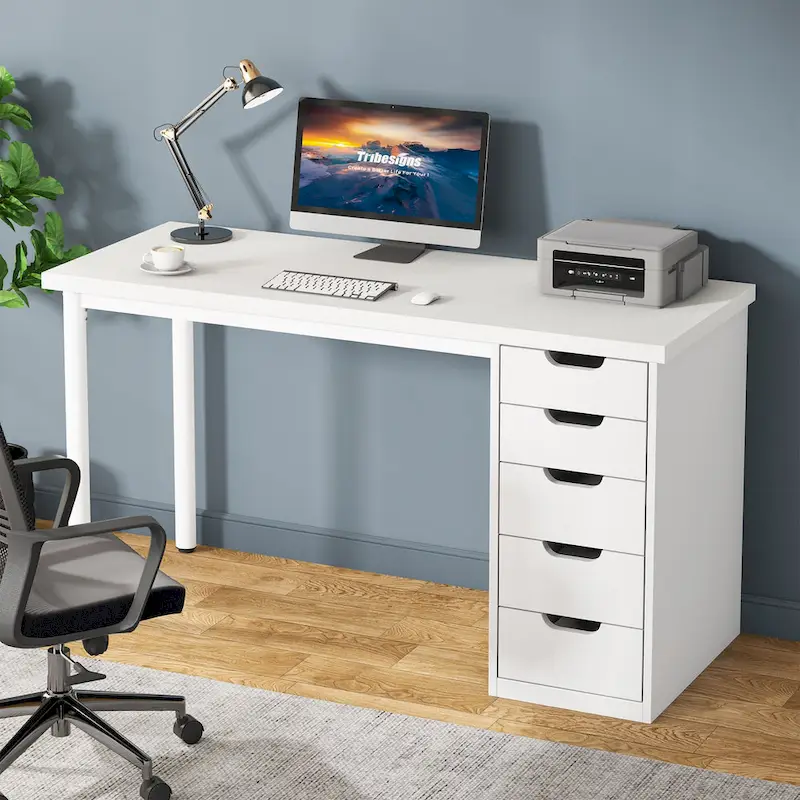 Modern Simple Computer Desk Study Writing Table with 5 Drawers